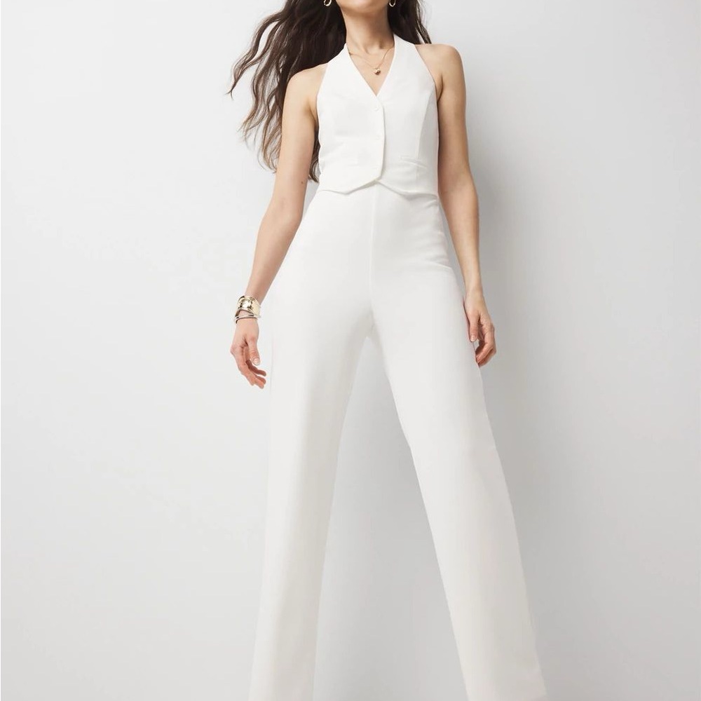 WHBM $180 Halter Vest Wide Leg Jumpsuit